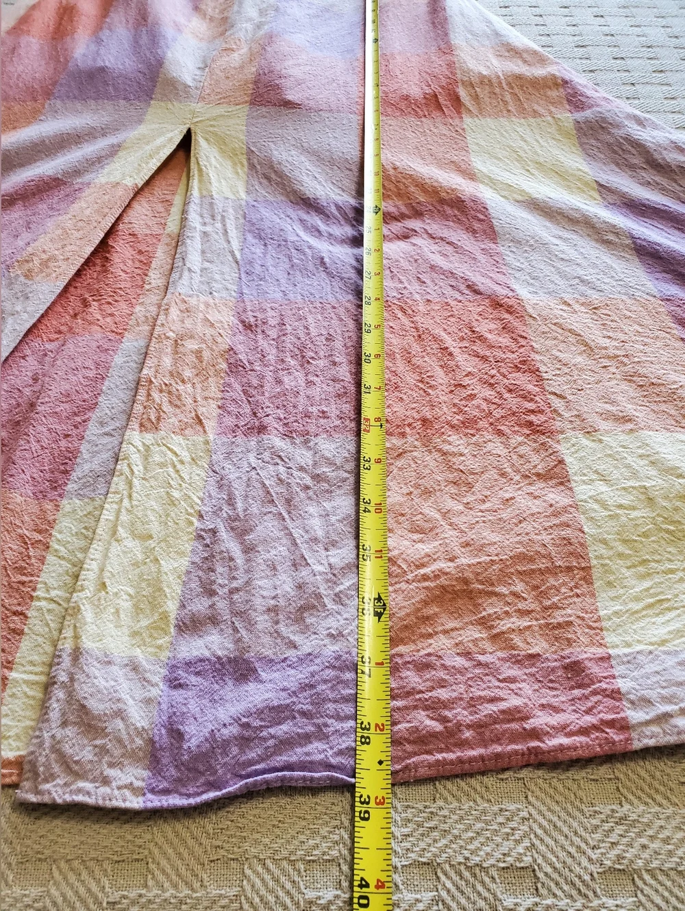 Dress Forum LA Ally Plaid Maxi Dress Lavender Coral Tie-back Front Slit Lined - Picture 8 of 16